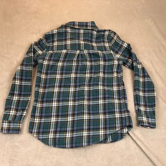 Aeropostale Womens Shirt Small Boyfriend Fit Green Blue Plaid Flannel Button Up - Picture 8 of 8
